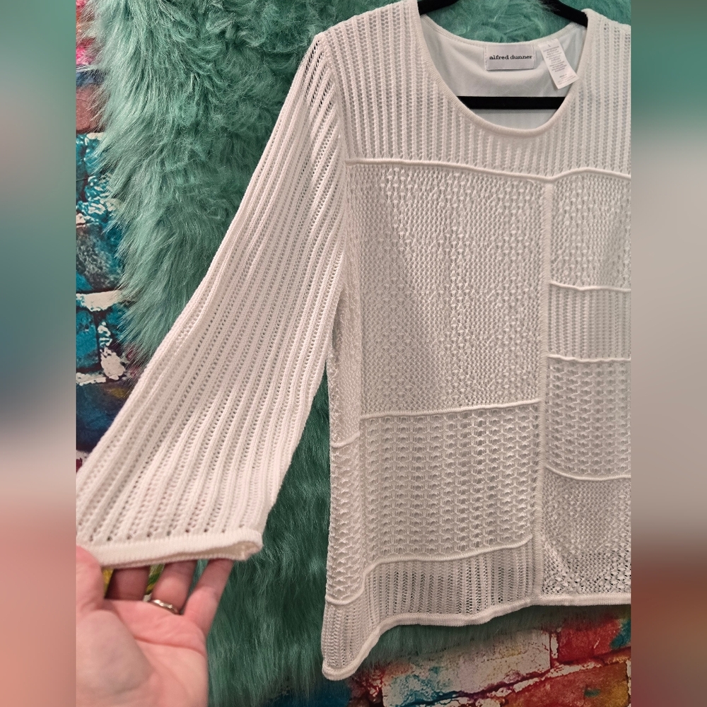 Alfred Dunner White Long Sleeve Cable Knit Sweater Size L - Picture 6 of 11